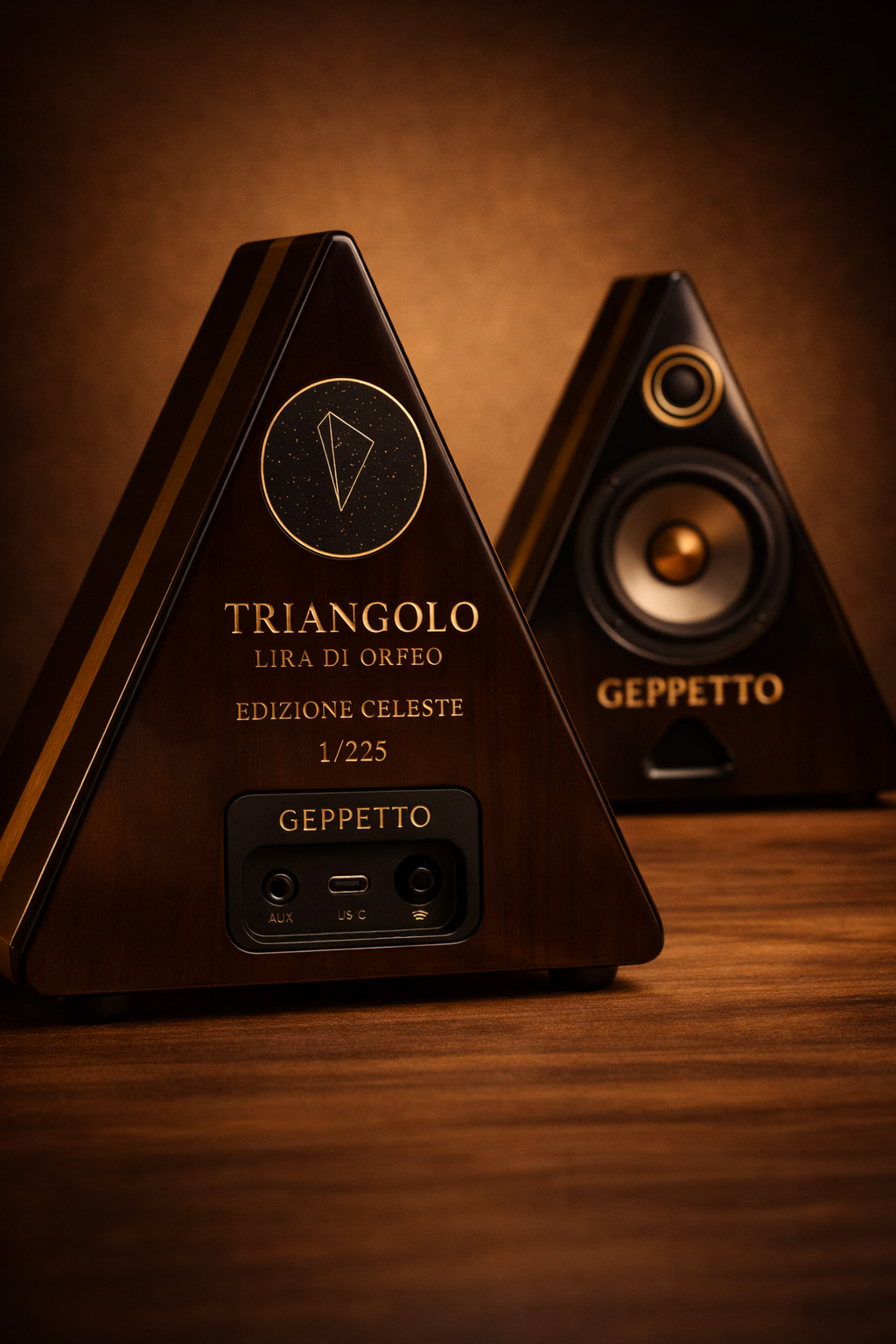 Triangolo Lira di Orfeo | Diffusore artigianale in legno – Geppetto Audio
